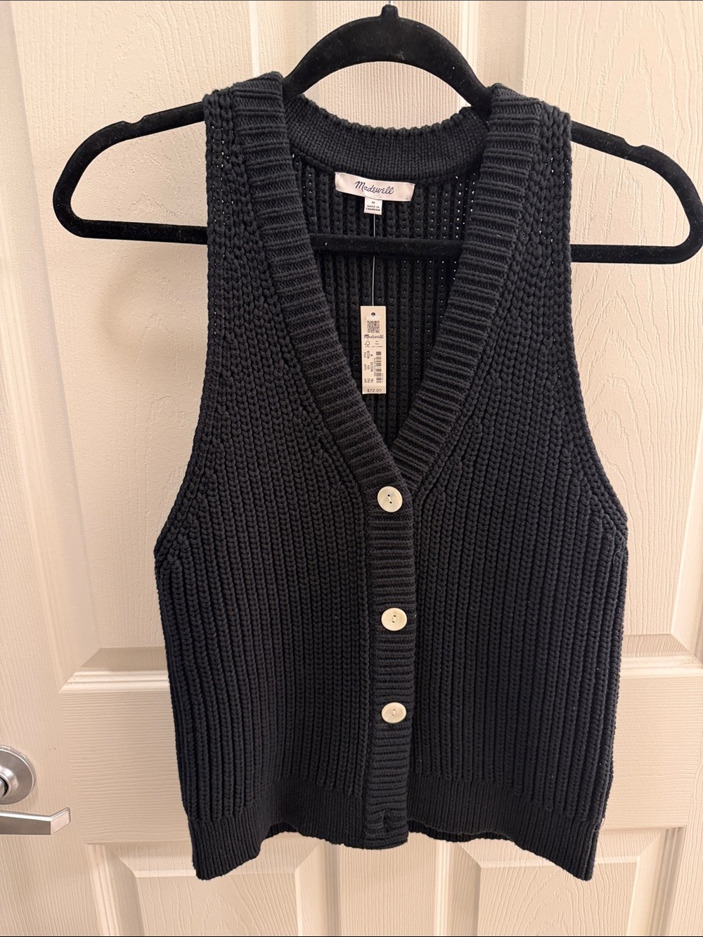 Madewell Black Ribbed V-Neck Button Front Sweater Vest